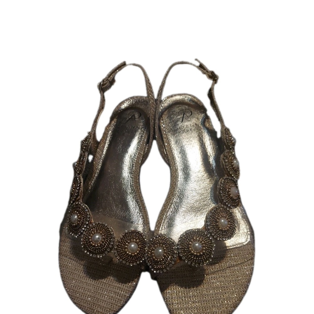 Adrianna Papell Daisy Jeweled Cross Strap Sandals Gold Thong Strappy Sz 6M Y2K‎